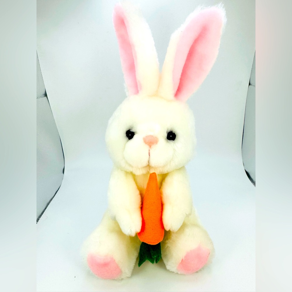SASCO Easter Bunny Rabbit Stuffed Animal with Carrot White Plush Toy 10”